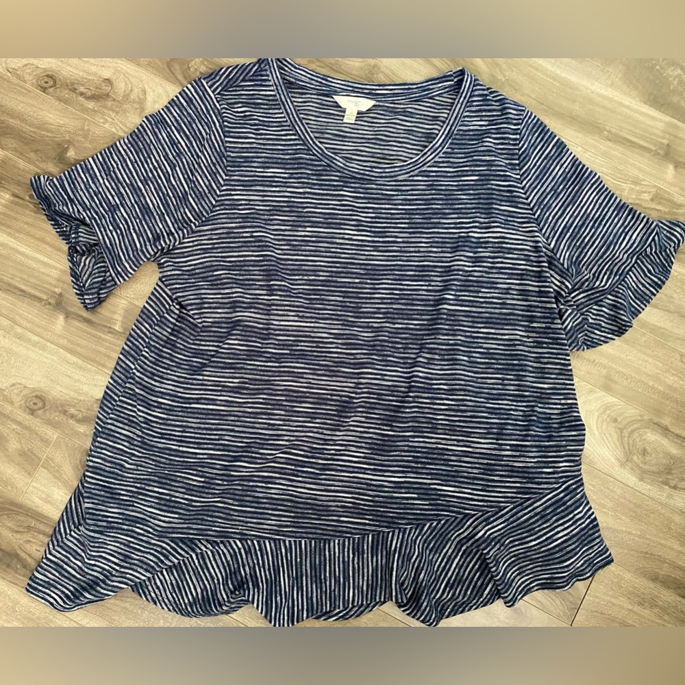 Terra & Sky 1X Top Striped Ruffle Elbow Sleeves
